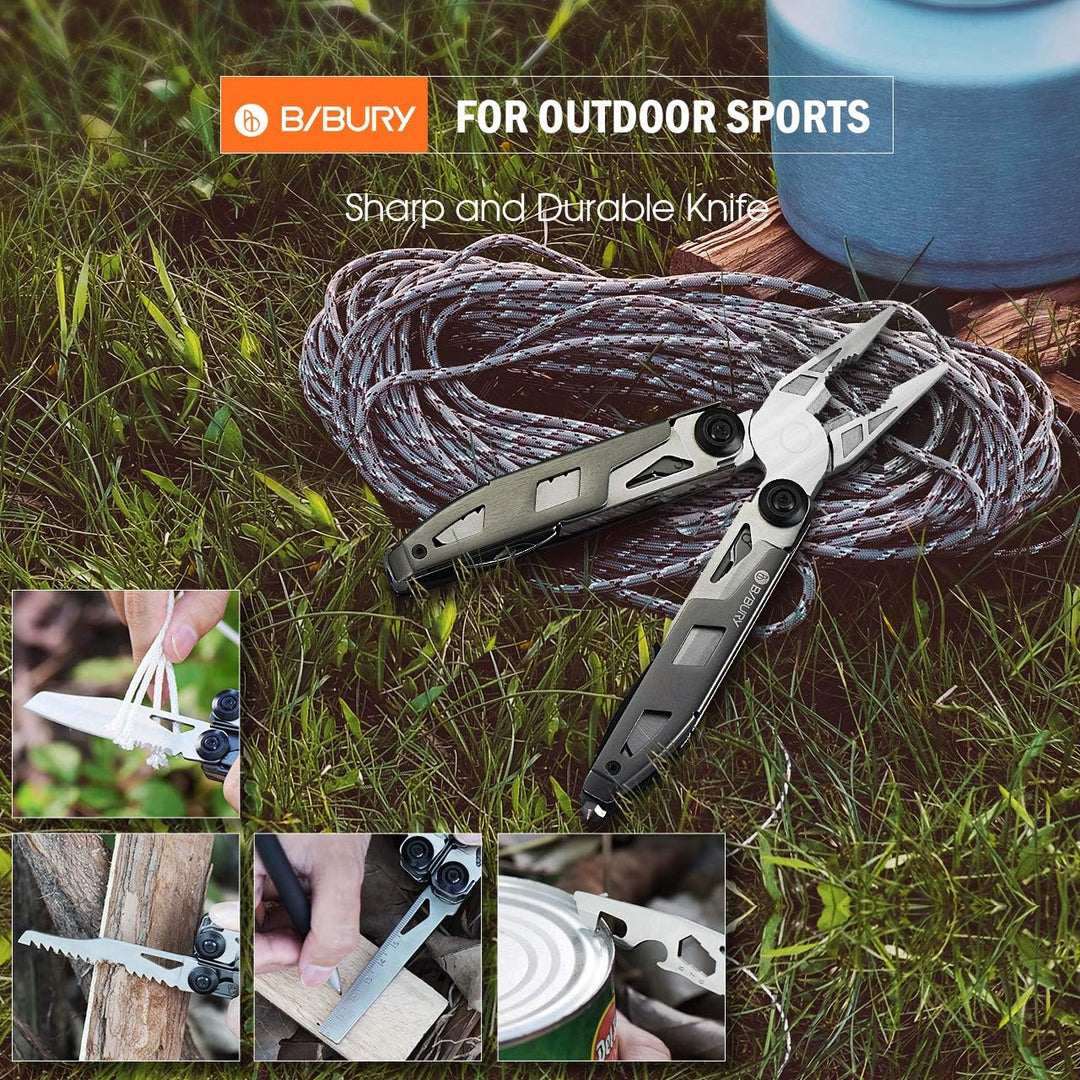 Geschenke für Männer, BIBURY 18 in 1 Taschenwerkzeug, Titan-Griff Design Multitools Edelstahl, Multi