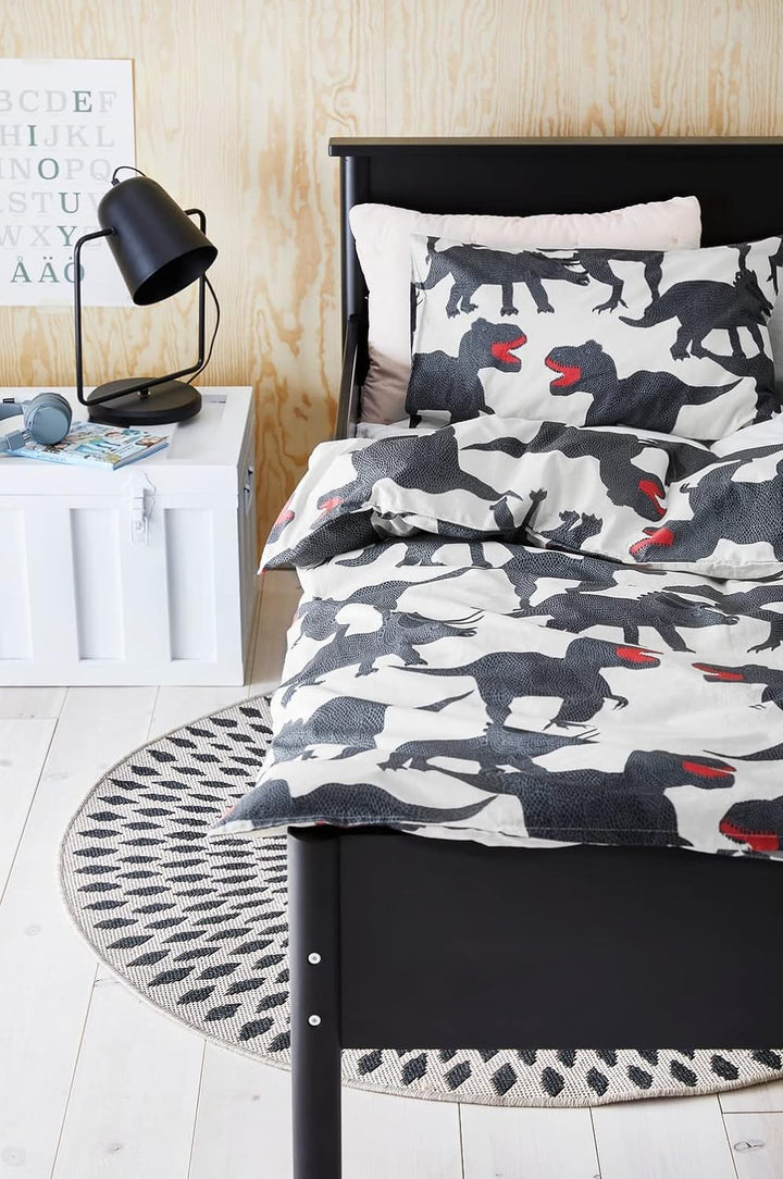 JOTEX Dino Mini Bettwäsche Baby, 2-teilig ‒ Bio-Qualität, Weiss/Schwarz
