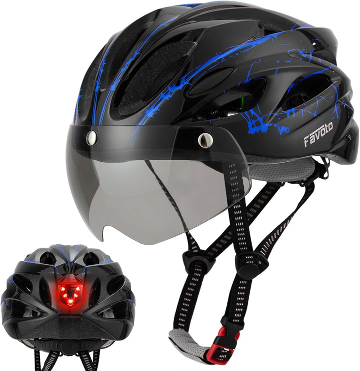 Favoto Fahrradhelm Herren mit Licht - Damenhelm Fahrradhelm Leichtgewicht Atmungsaktiv mit Brille Rü