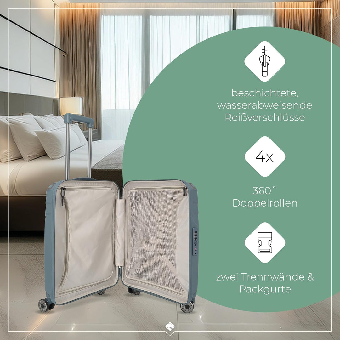 Travelite 4 Rad Handgepäck Koffer Hartschalen, nachhaltig, ELVAA, Boardtrolley mit recyceltem Innenf