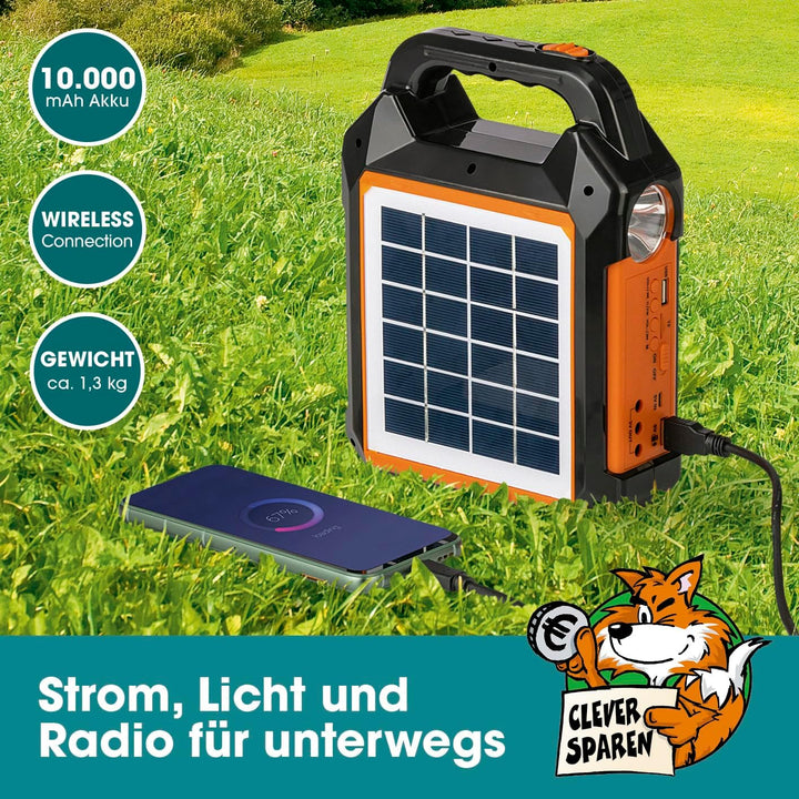 EASYmaxx Solar-Generator Kit 10000mAh | 2 Auflademodi: Solarpanel oder USB | Zum Aufladen von Handy,