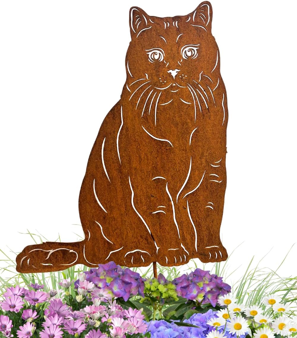 Terma Stahldesign Katzen Gartenstecker Rostifugur Made in Germany (Britisch Kurzhaar), Britisch Kurz