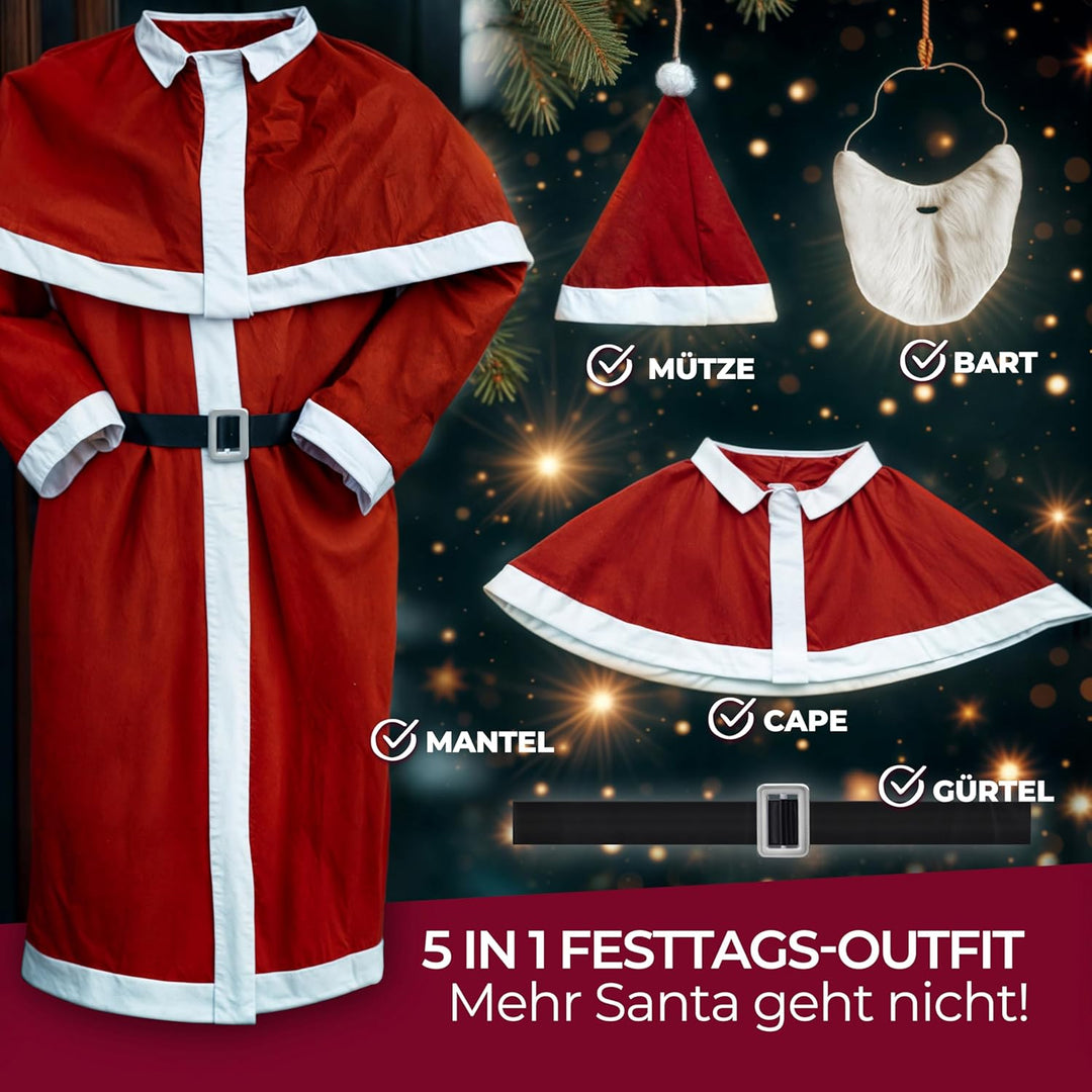 Detex® Weihnachtsmann Kostüm 5tlg. Set Nikolaus Anzug Erwachsenen Santa Claus Cosplay Verkleidung Ei
