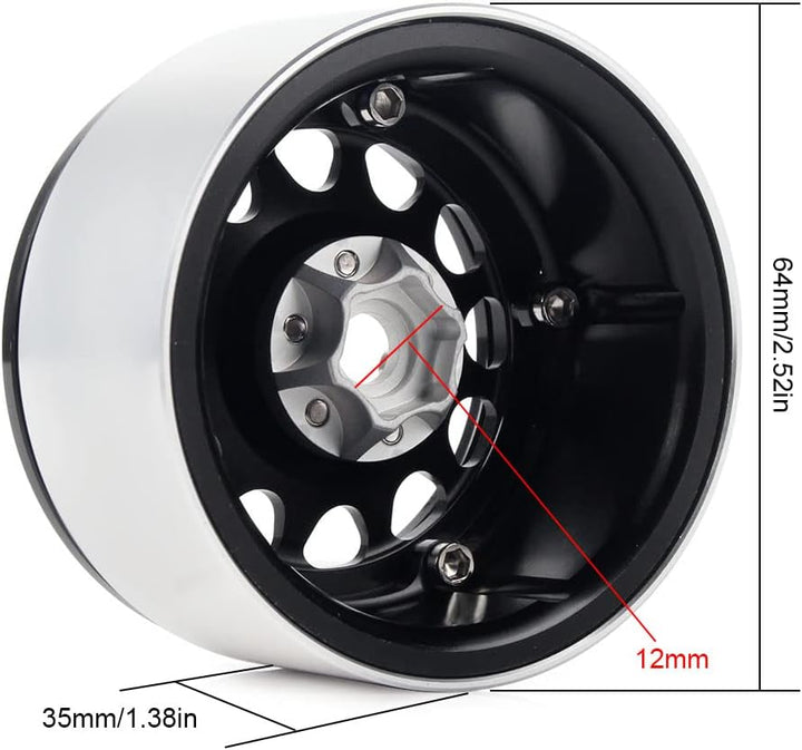 INJORA 4 Stücke 2,2 Beadlock Felgen Metall Räder Felge Set für 1:10 RC Rock Crawler Axial SCX10 RR10