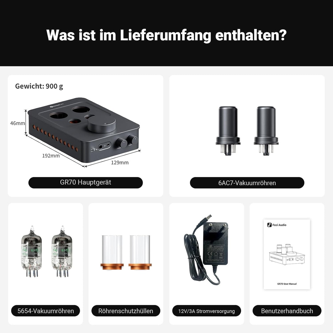 Fosi Audio GR70 Röhren Kopfhörer Verstärker, Authentische Röhren-Verstärkung Preamp mit Vakuum, Mini