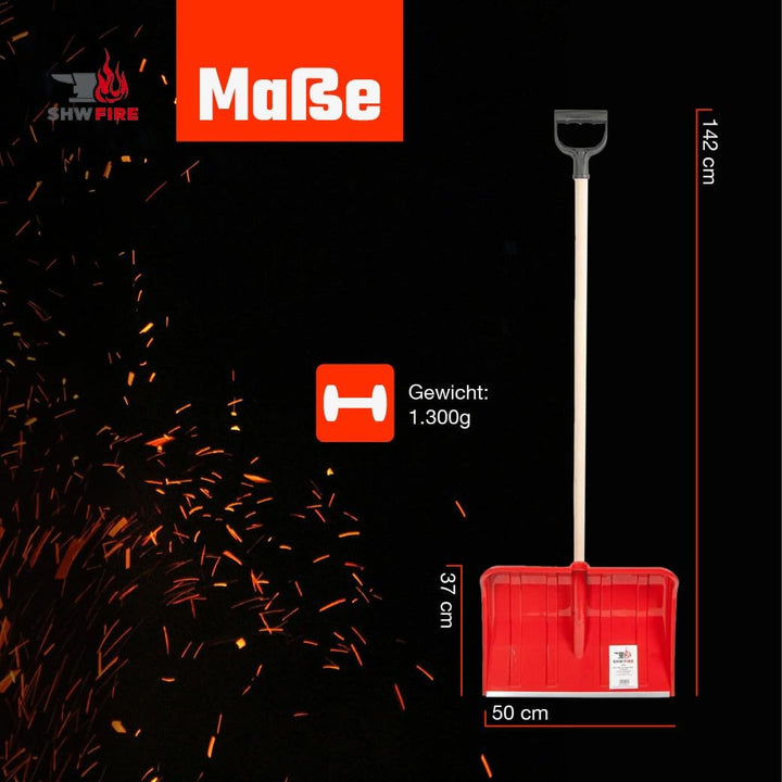 SHW-FIRE 59026 Schneeschieber Schneeschaufel Kunststoff 50 cm breit mit rundem Stiel Holz 130 cm lan