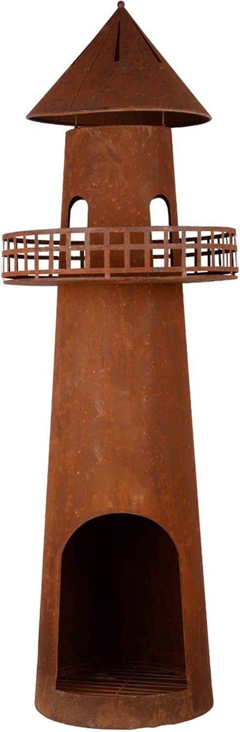 UNUS Gartenkamin Leuchtturm aus Edelrost als Feuerschale für den Garten 131 cm