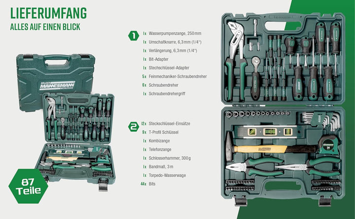 Brüder Mannesmann M29084 Werkzeugkoffer bestückt, 87-tlg, (L x B x H) 382 x 290 x 90 mm Single, Sing