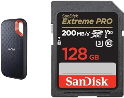 SanDisk Extreme Portable SSD 2 TB, Schwarz & Extreme PRO SDXC UHS-I Speicherkarte 128 GB (V30, Übert