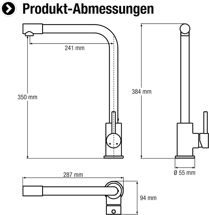 Cornat Spültisch-Einhebelarmatur "Gerano" - Hochwertiger Edelstahlkörper - rostfrei - 360° Schwenk-A