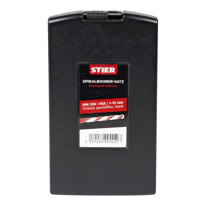 STIER Spiralbohrer Set HSS-G, 25-teilig, Metallbohrer Satz, Stahlbohrer Satz, geschliffen, zylinderi