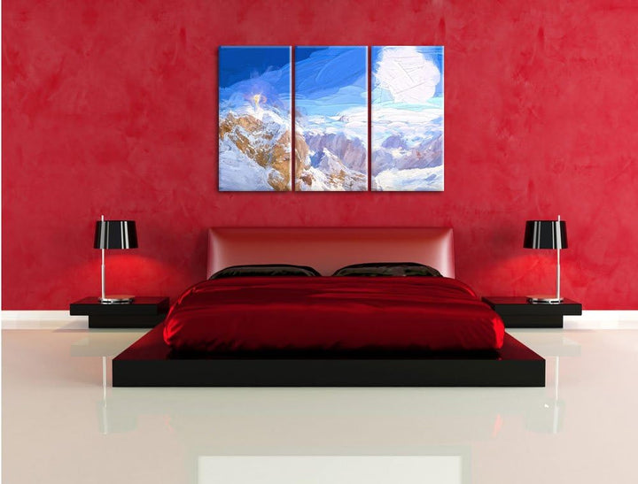 Pixxprint Zugspitze im Sonnenlicht als Leinwandbild | Grösse: 3 Teilig (120x80) | Wandbild| Kunstdru