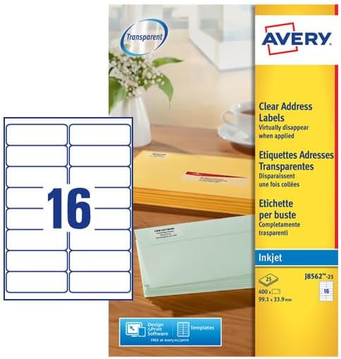 Adressetikett Avery 99.1x33,9 mm transparent 25 VEL 16 Etiketten pro Blatt