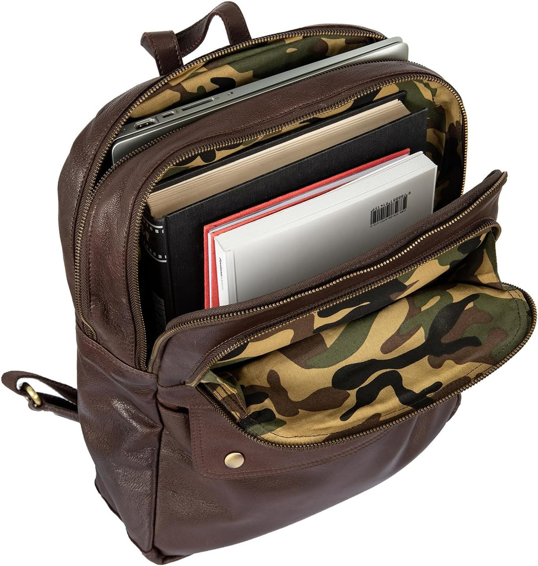 Avirex, Mayday-Kollektion, mittelgrosser Rucksack aus weichem handgetamptem Leder, Farbe Dunkelbraun