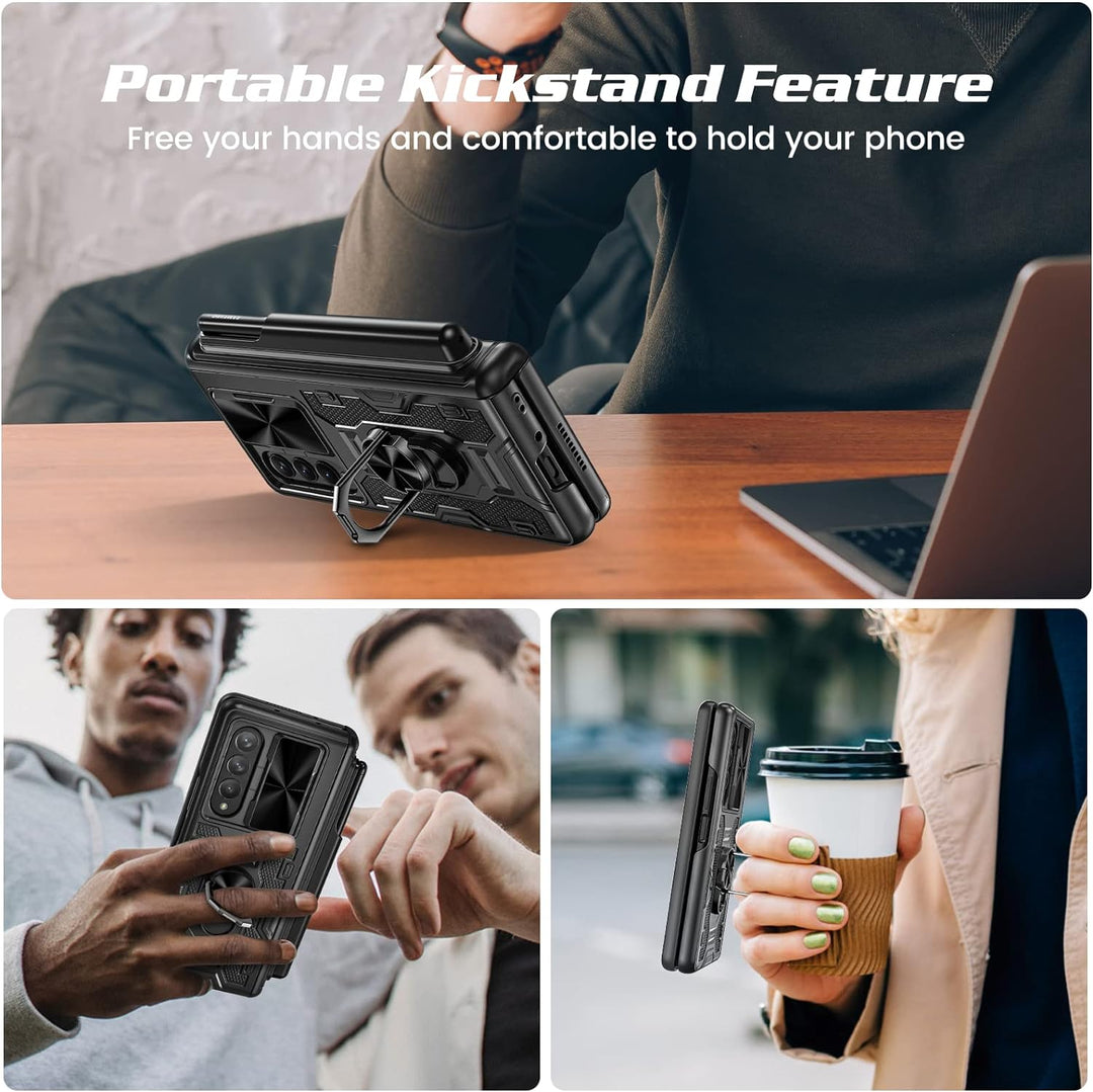 Doeshine Hülle Samsung Galaxy Z Fold 3 mit S Pen Slot, Handyhülle mit Ständer, Ganzkörper Robuste Sc