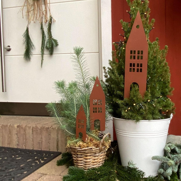 UNUS Garden Häuser Gartenstecker 3er Set, Gartendeko Rostoptik, Roststecker aus Edelrost Metall, Ros