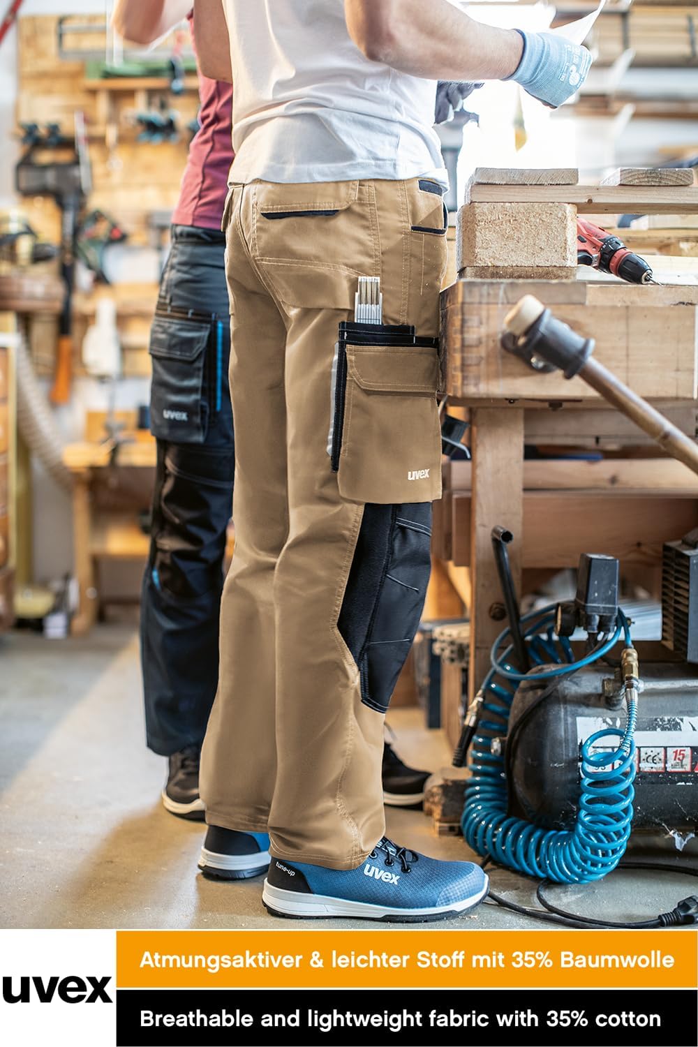 uvex Tune-up Herren-Arbeitshose lang - Männer-Arbeitshosen mit Stretch-Bund - Bundhose mit Kniepolst