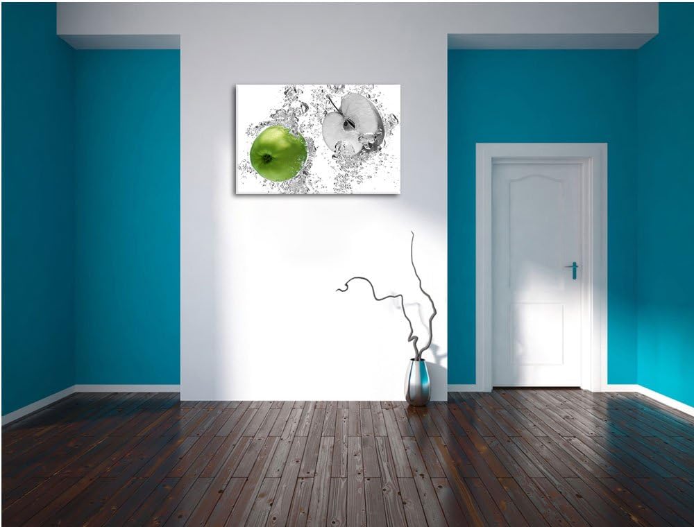 saftig grüne Äpfel im Wasser schwarz/weiss Format: 100x70 auf Leinwand, XXL riesige Bilder fertig ge