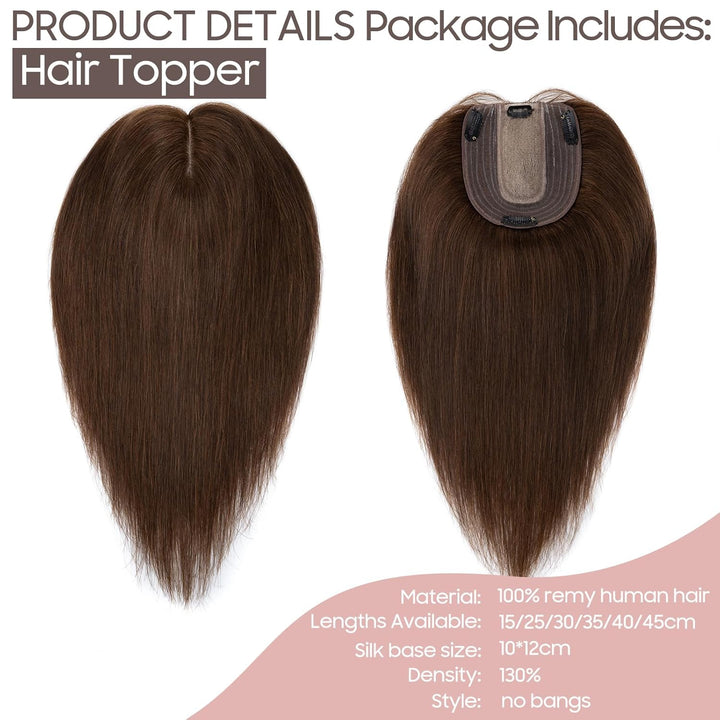 Silk-co Hair Topper Echthaar, 10x12cm Basis Toupet Damen, Haartopper Echthaar mit Remy Seide Basis,