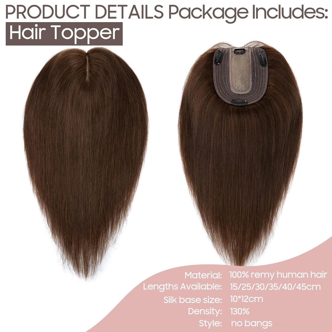 Silk-co Hair Topper Echthaar, 10x12cm Basis Toupet Damen, Haartopper Echthaar mit Remy Seide Basis,