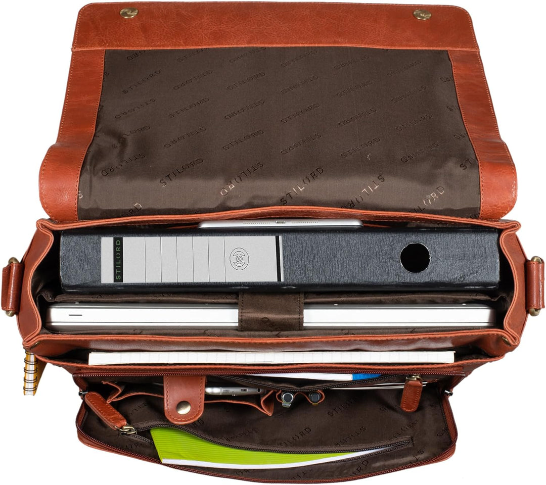 STILORD 'Rick' Schultertasche Leder für 15,6 Zoll Laptop Umhängetasche Aktentasche Bürotasche Unitas