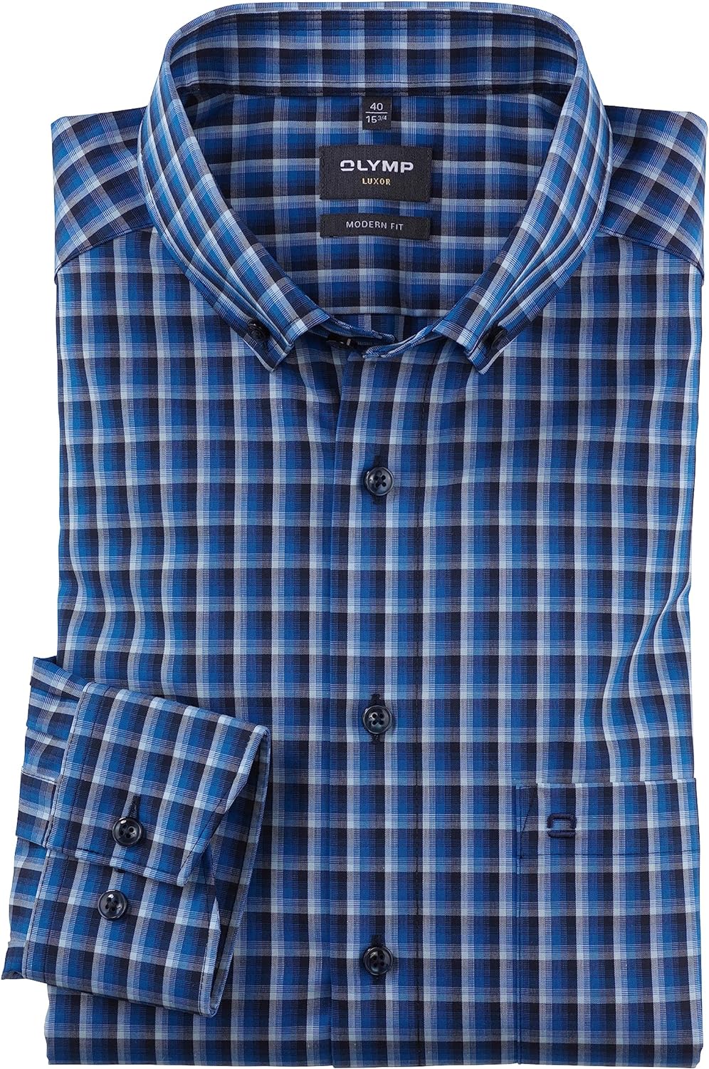 OLYMP Herren Businesshemd Langarm Luxor,Kariert,modern fit,Button-Down-Kragen 45 Royal 19, 45 Royal