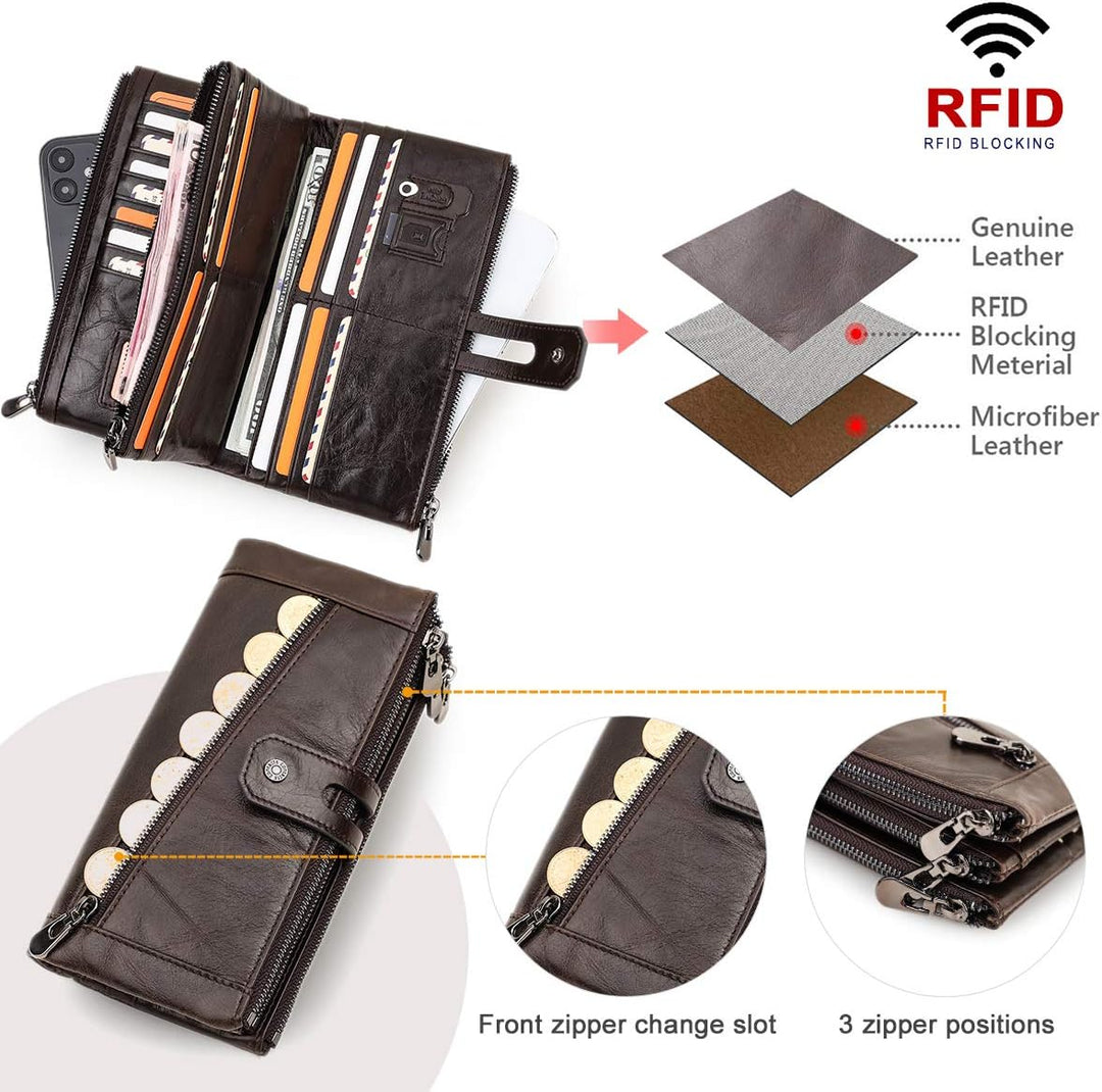 Contacts RFID Frauen Reissverschluss Brieftasche-Dame Karte Münzhalter Telefon Kupplung Geldbörse Ec