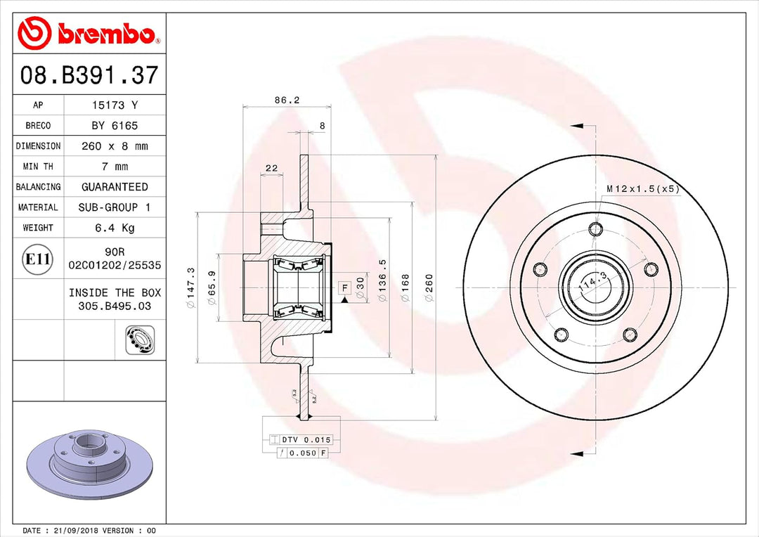 Brembo 08.B391.37 - Bremsscheibe