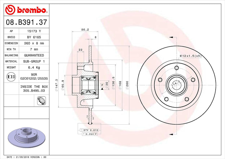 Brembo 08.B391.37 - Bremsscheibe