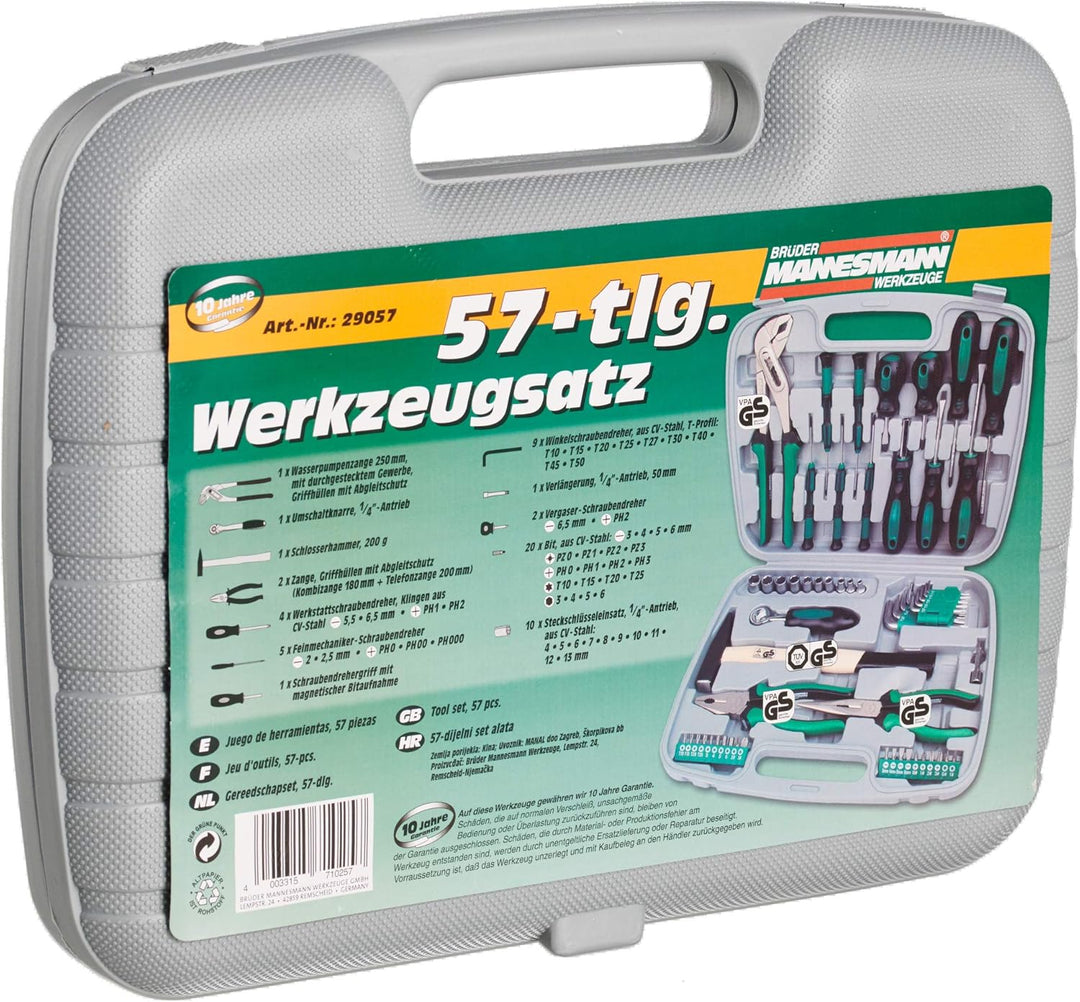 Brueder Mannesmann Werkzeuge M29057 Werkzeugsatz, 57-teilig & Gabelringschlüsell Satz 12-tlg. DIN 31