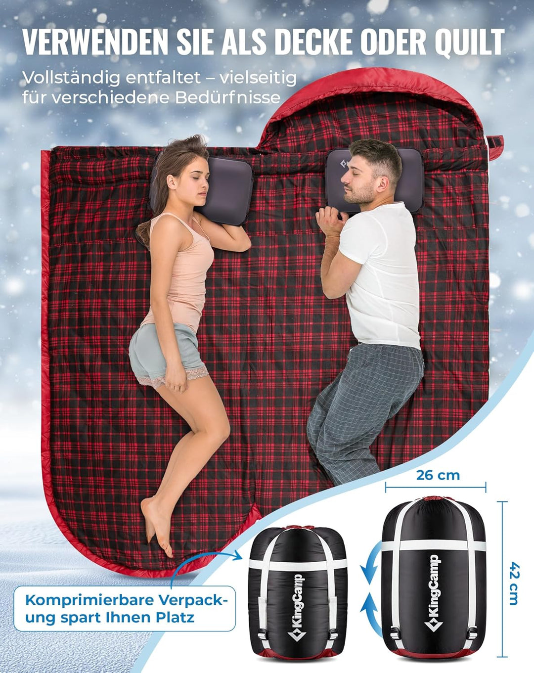 KingCamp XXL Schlafsack Campingschlafsack 3 Jahreszeiten Übergrösse für Erwachsene Outdoor Rucksackr