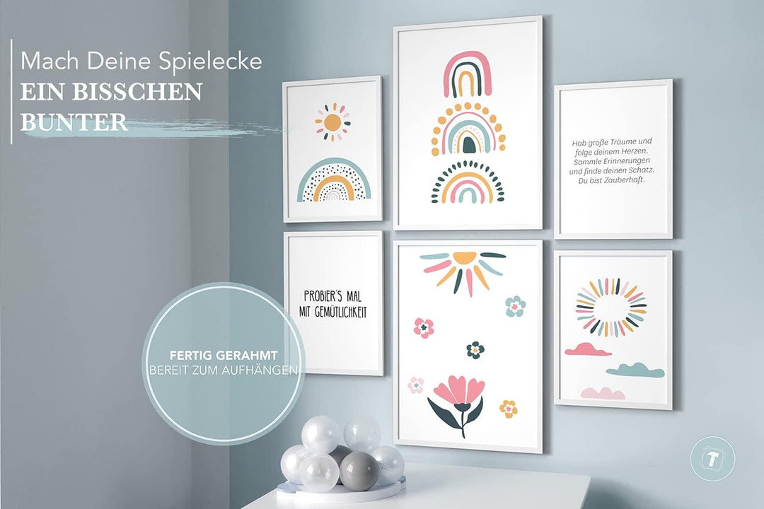 Papierschmiede® Bilder Kinderzimmer Kids Mood Poster Set Regenbogen, Gerahmte Bilder fürs Kinderzimm