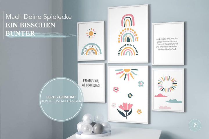 Papierschmiede® Bilder Kinderzimmer Kids Mood Poster Set Regenbogen, Gerahmte Bilder fürs Kinderzimm
