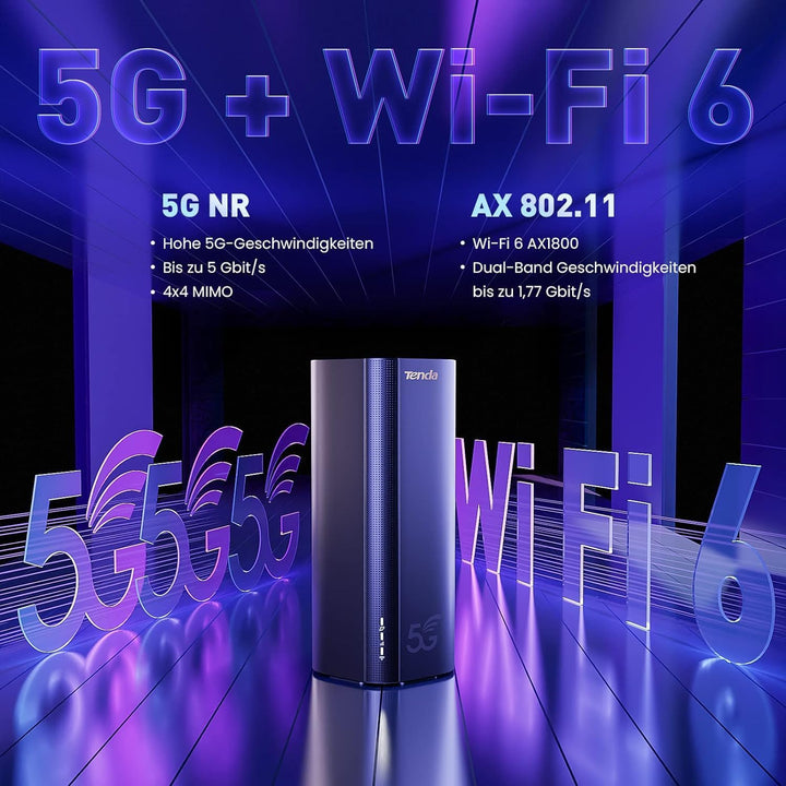 Tenda 5G03 5G NR LTE WLAN Router für Nano-SIM-Karte (AX1800 CAT19 2,4GHz: 574Mbit/s+5GHz: 1201Mbit/s