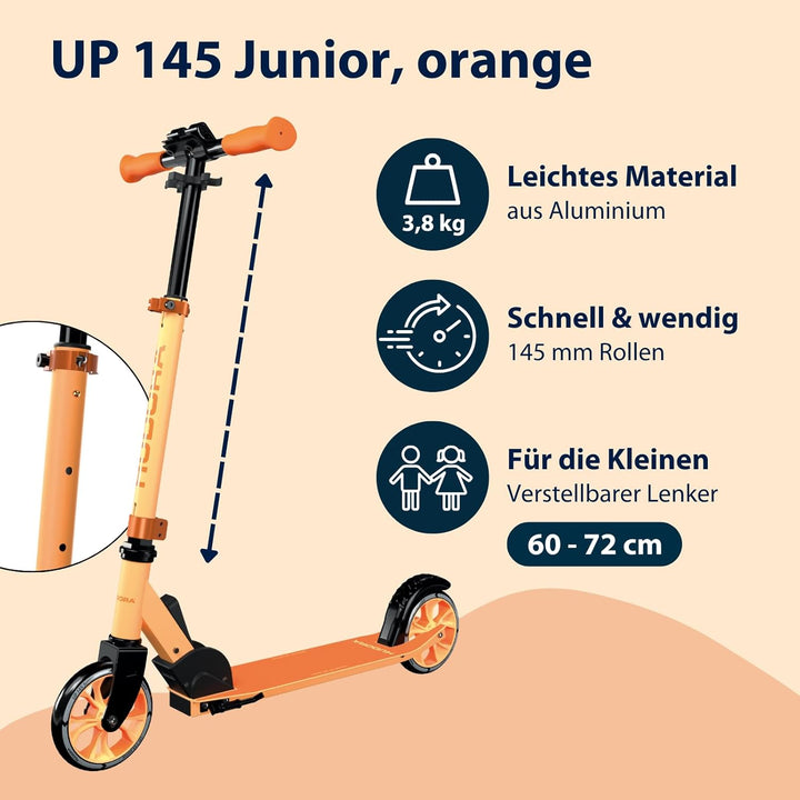 HUDORA Scooter Up 145 Junior - Hochwertiger & sicherer Kinder Roller ab 3 Jahre - Zusammenklappbarer