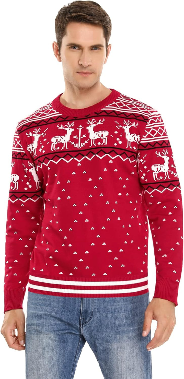 Litherday Weihnachtspullover Herren Strickpullover mit Rentiermuster, B-rot, S
