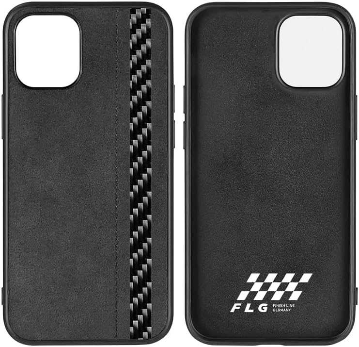 FLG | Alcantara Hülle für iPhone 12 & 12 Pro Case mit Carbon Fiber Handyhülle Schwarz – kompatibel m