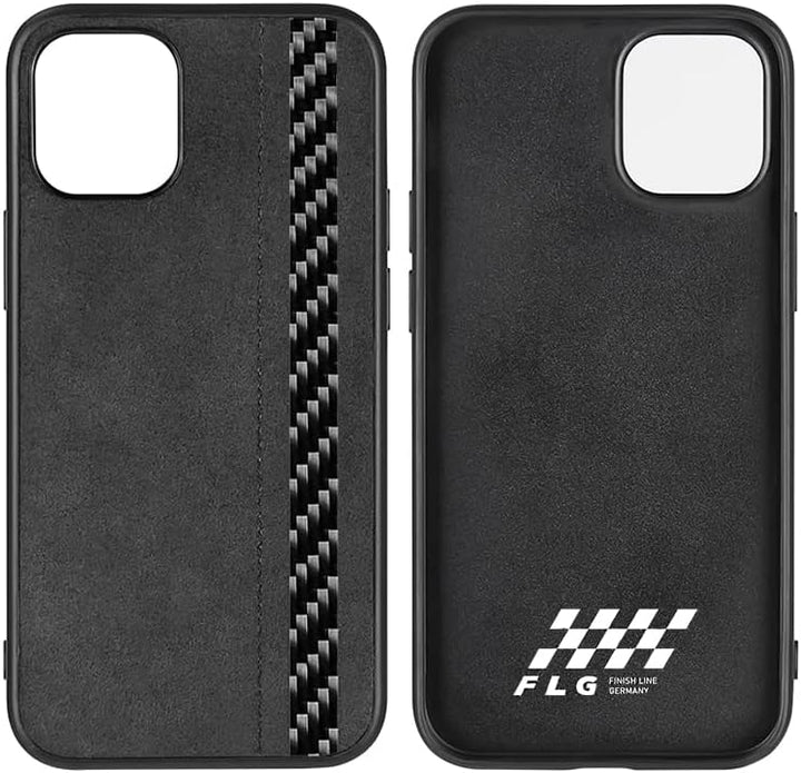 FLG | Alcantara Hülle für iPhone 12 & 12 Pro Case mit Carbon Fiber Handyhülle Schwarz – kompatibel m