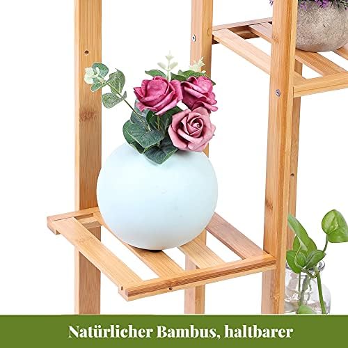 AYNEFY Pflanzenregal Blumenregal Bambus Holz Blumentreppe mit 6 Ablagen Blumenständer Pflanzenstände