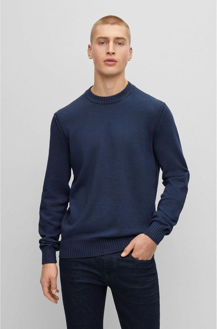 BOSS Herren Aropo Pullover aus Baumwolle und Leinen mit Ellbogen-Patches aus Stretch-Baumwolle M Dun