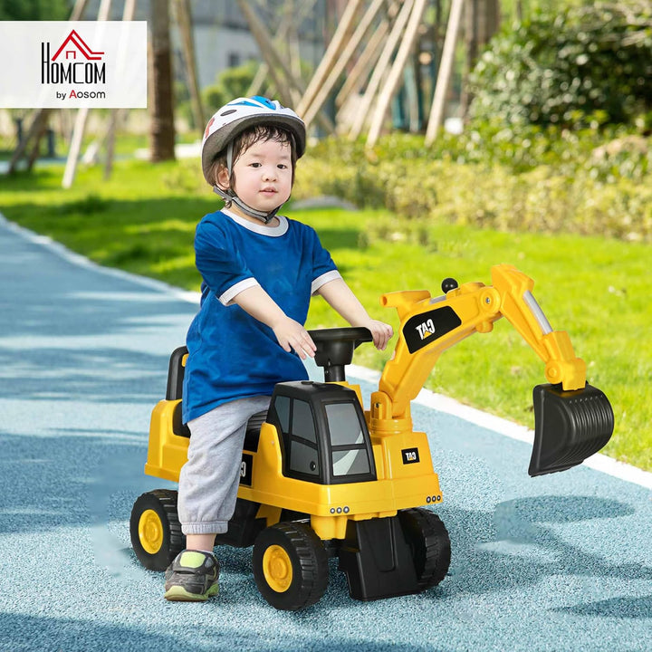 HOMCOM Sitzbagger, Rutscherfahrzeug mit Schaufel, Bagger zum draufsitzen, Aufsitzbagger mit Hupe, St