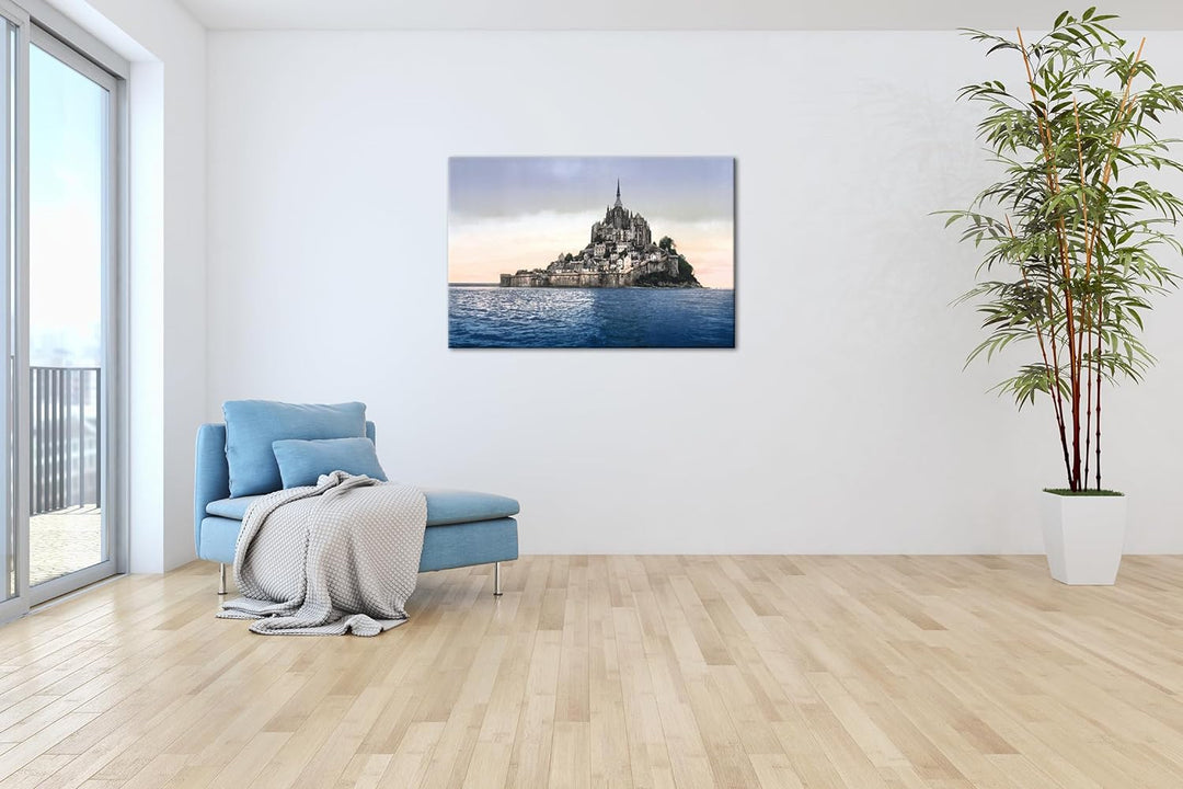 deyoli Küste von Mont St Michel Format: 100x70 als Leinwandbild, Motiv fertig gerahmt auf Echtholzra