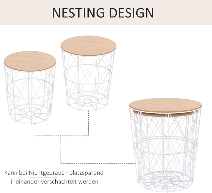 HOMCOM 2er-Set Couchtisch Beistelltisch 2-teilig Nachttisch Wohnzimmer Schlafzimmer Korbtisch mit ab