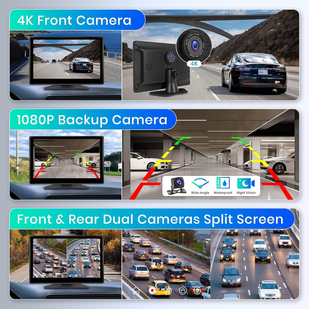 Hodozzy Bildschirm Auto Tragbare Autoradio Dasham 4K mit Wireless Carplay Android Auto, Display 10,1