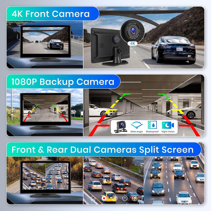 Hodozzy Bildschirm Auto Tragbare Autoradio Dasham 4K mit Wireless Carplay Android Auto, Display 10,1