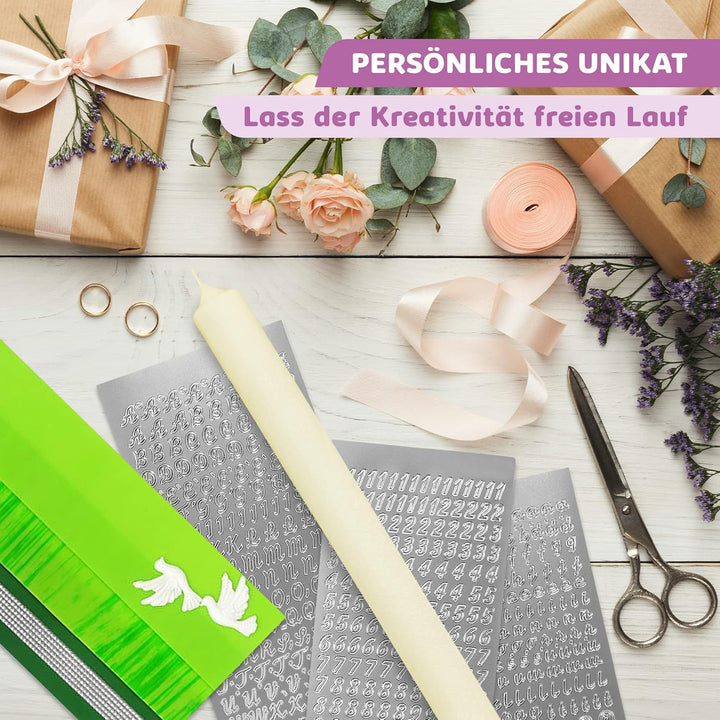 WIKAKERZEN Kerzen-Rohling Set für Taufe, Hochzeit oder Kommunion selbst gestalten inkl. Buchstaben z