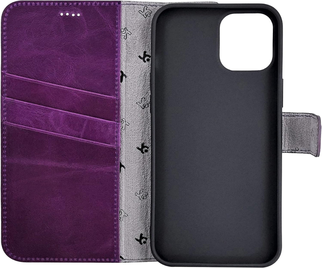 Suncase Book-Style Hülle kompatibel mit iPhone 12 Pro (6.1") Leder Tasche (Slim-Fit) Lederhülle Hand