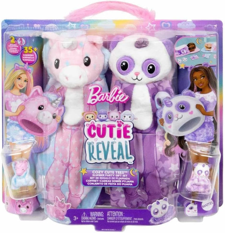 Barbie Cutie Reveal Pyjamaparty Deluxe Set - Über 35 Überraschungen inkl. 2 Puppen, 2 Haustiere, Far