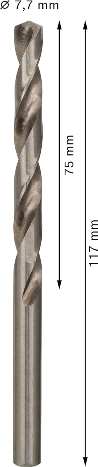 Bosch Professional 10x HSS-G Metallbohrer (für Metall, Ø 7,7 mm, Robust Line, Zubehör Bohrmaschine)