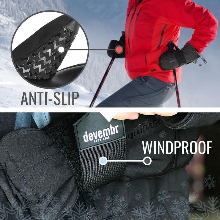 devembr Ski-Fäustlinge mit Handgelenkschützern, Warme Snowboard-Fäustlinge, Wasserdicht (S/M/L) Rosa